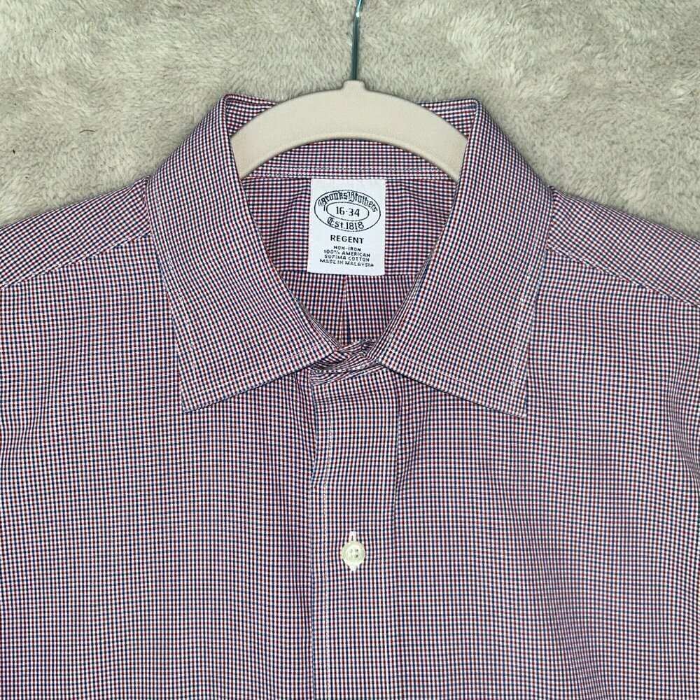 Brooks Brothers Regent Long Sleeve Button Up Dress Shirt Men 16/34 Red Plaid - Picture 4 of 8